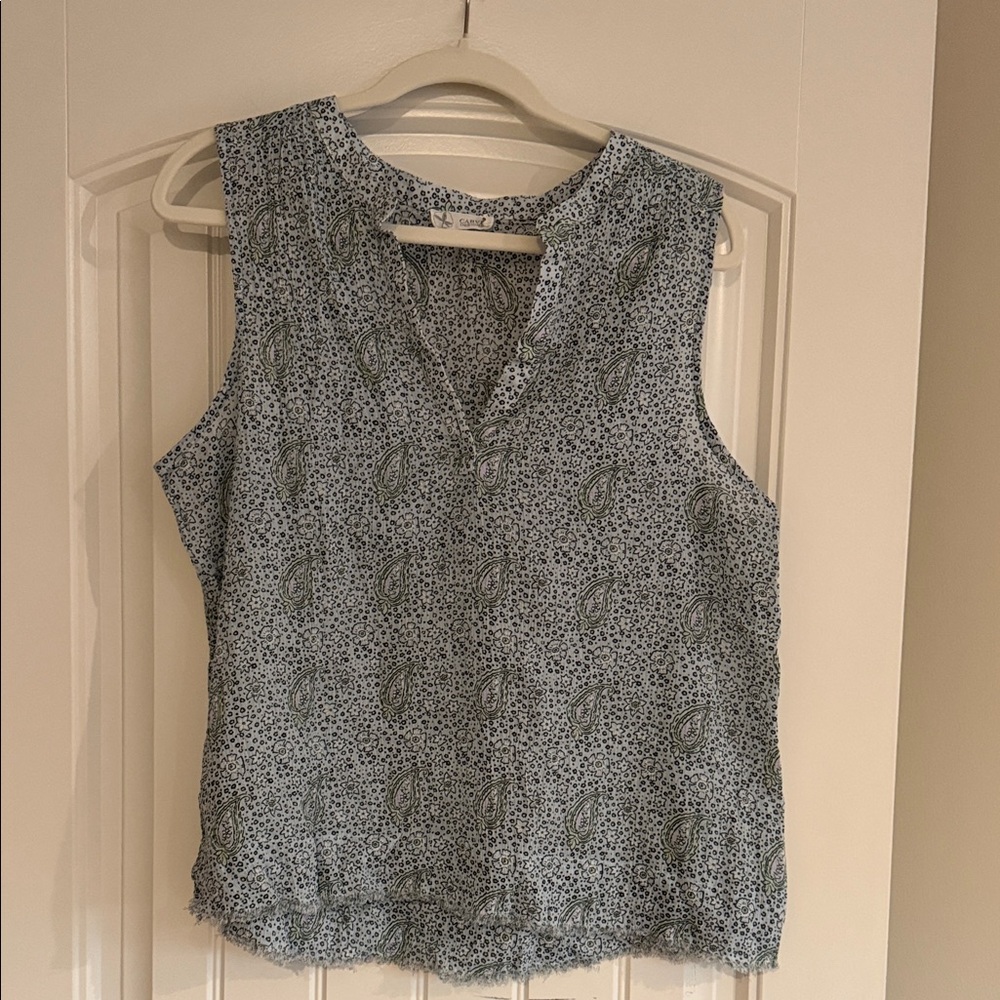 Carve Designs Sleeveless Paisley Blouse - Light Blue and Green